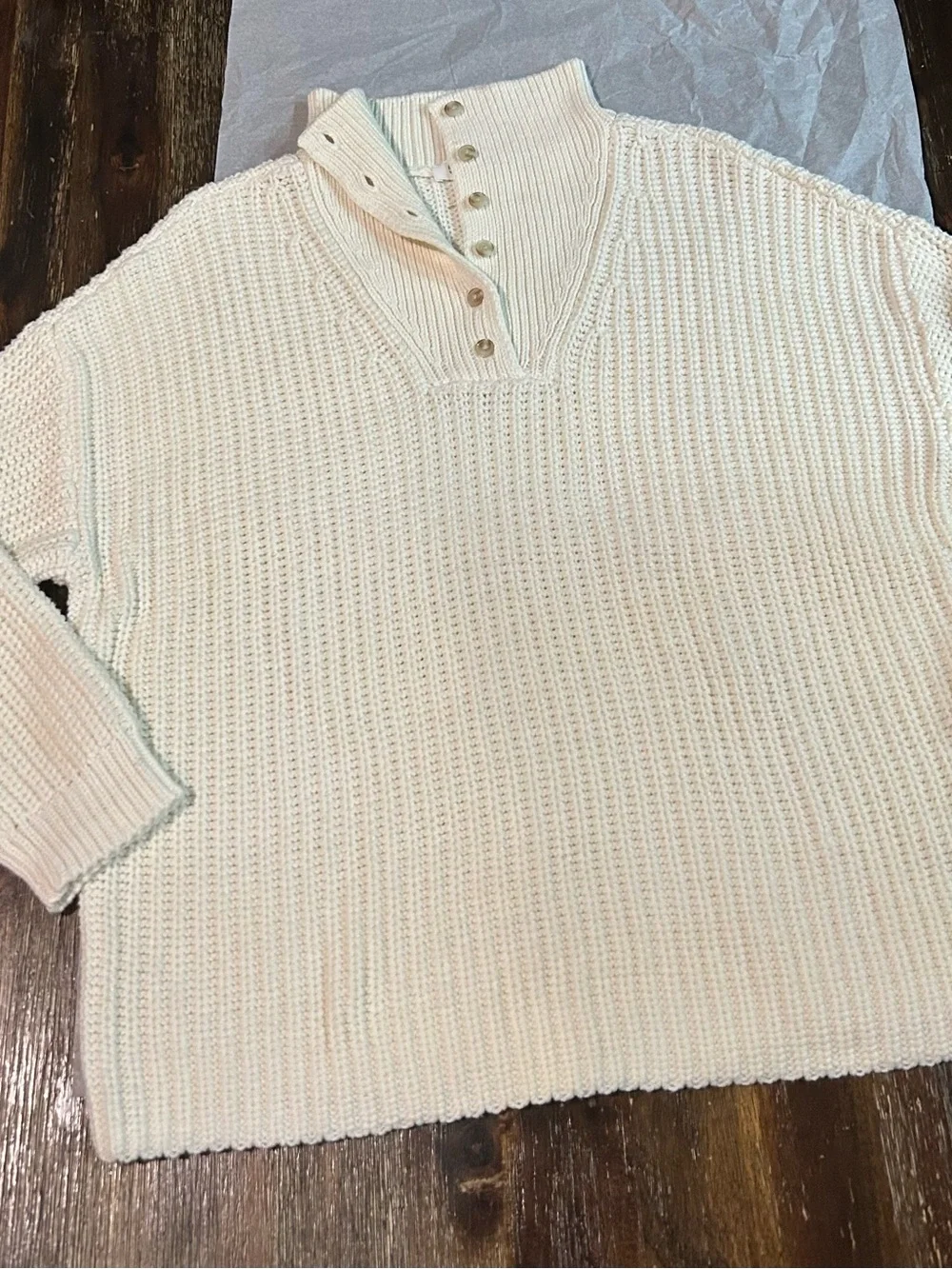 NWOT HavenWell Within off white color Button-Up Mock Neck Sweater